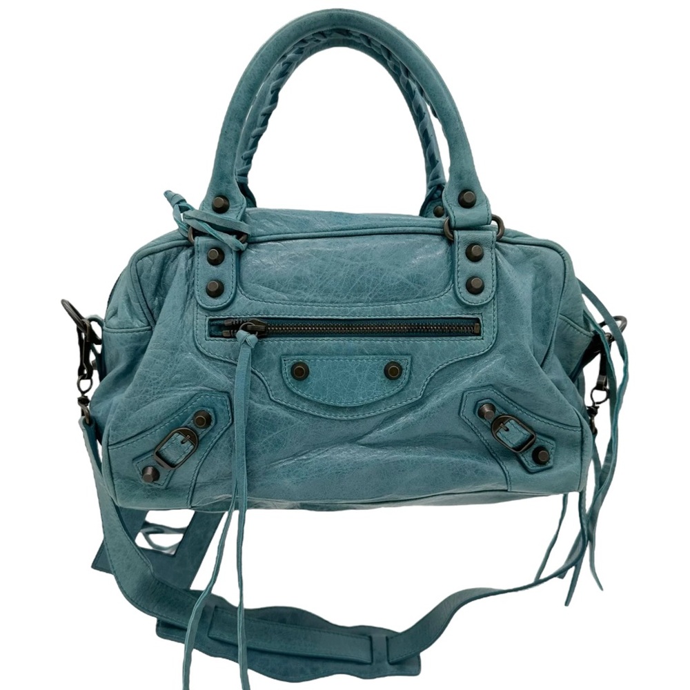 Balenciaga Box bag Blue India Chèvre leather 2006- Rare- Full Set